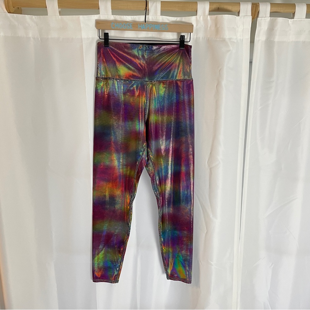 Brittany Allen rainbow holographic metallic leggings size XL, look brand new